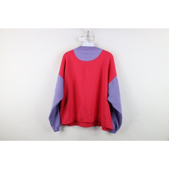 Vtg 80s 90s Converse Womens XL Spell Out Color Block Sweatshirt Pink Purple - Picture 11 of 13